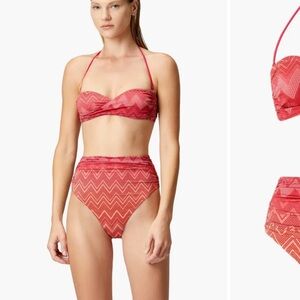 Missoni High-Waist Red Zigzag Bandeau Bikini Set - Women Swim